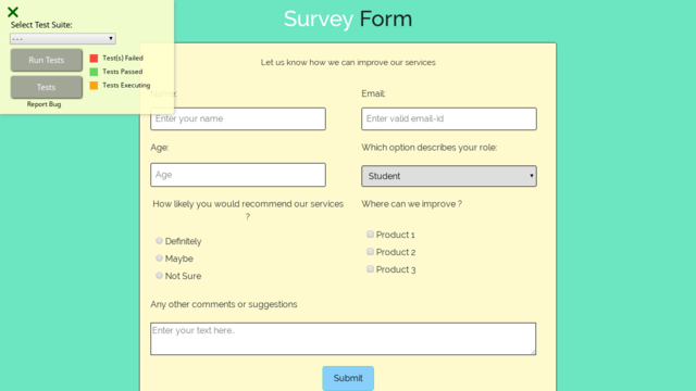 survey form page for freecodecamp